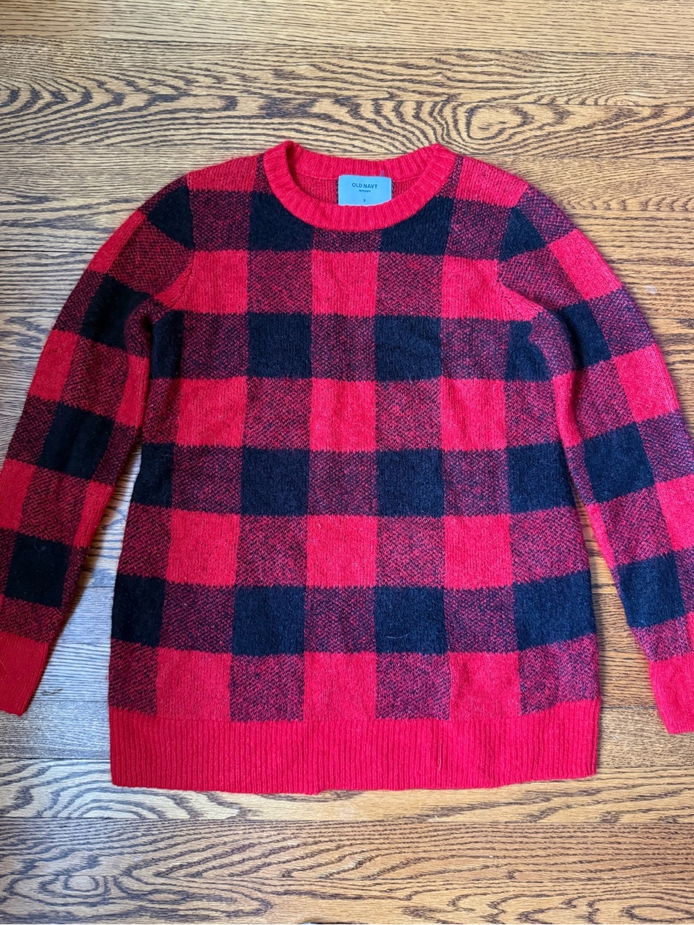Old Navy Maternity Buffalo Plaid Crewneck Sweater Red Black Size S EUC